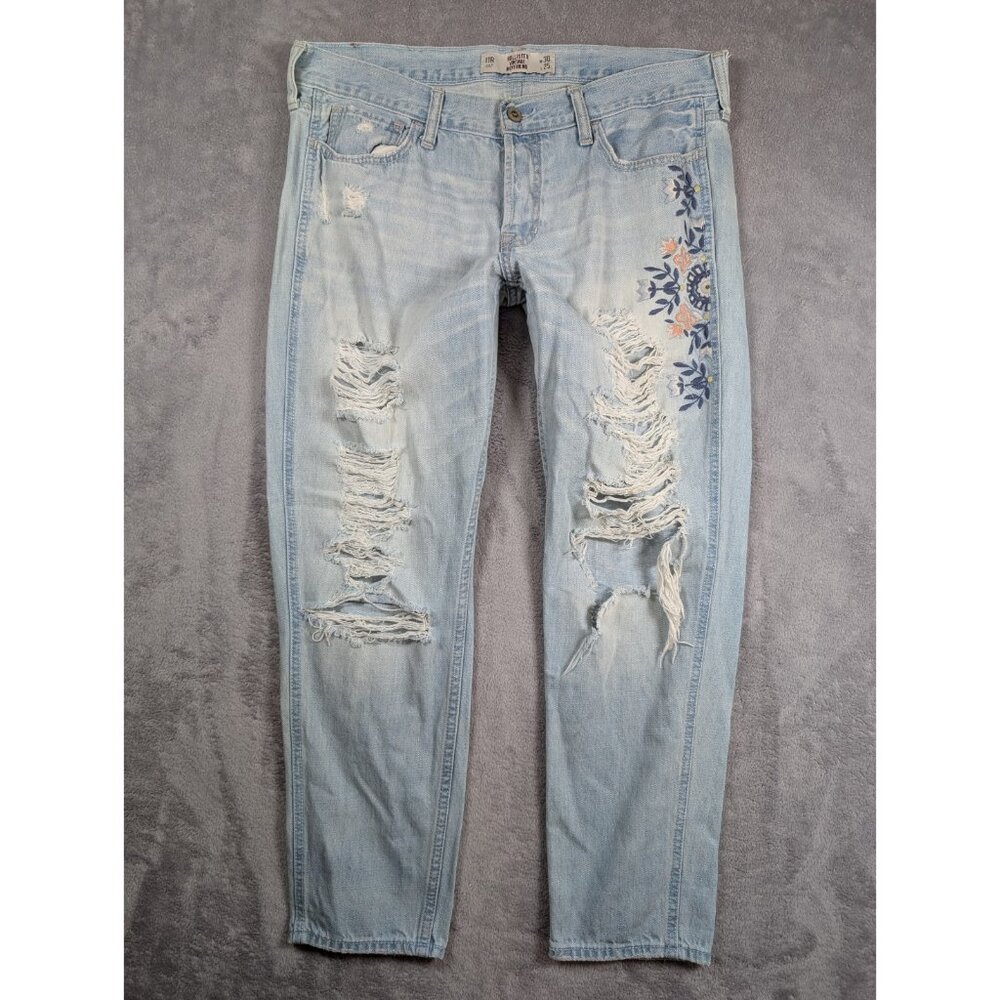 Hollister Vintage Boyfriend Jeans Womens Size 11R Light Wash Distressed Floral